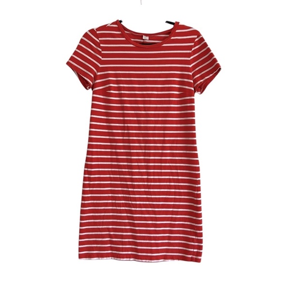 2/$30 Old Navy Orange Red and White Striped Stretchy Soft Shirt Dress - Picture 1 of 8